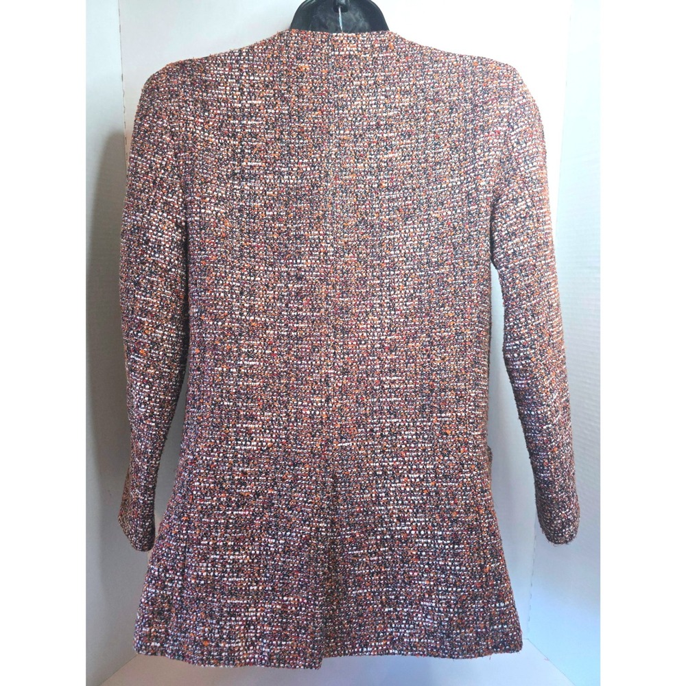 ASOS Tweed Blazer Jacket Orange Black White Textured Open Front SZ 0 - Picture 5 of 11